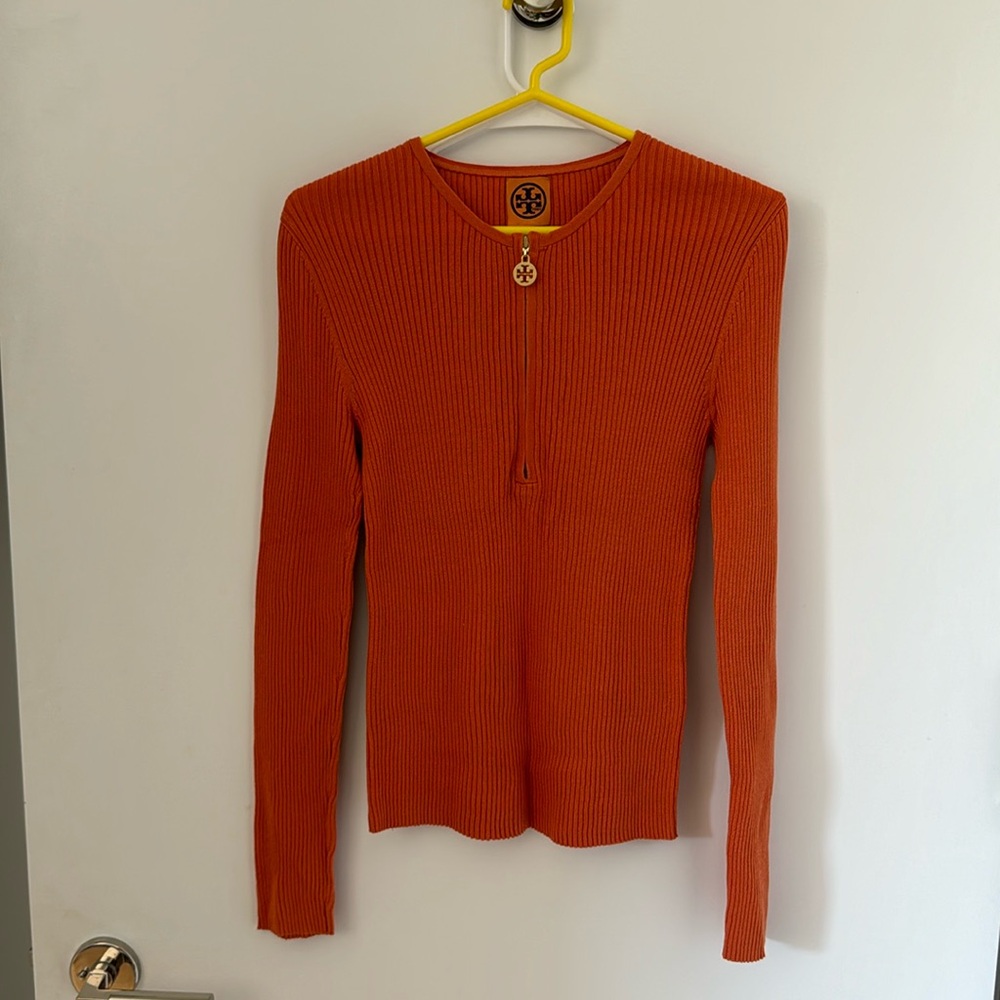 Tory Burch Zip Fitted Sweater Top